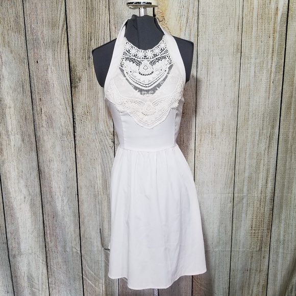 white crochet halter dress